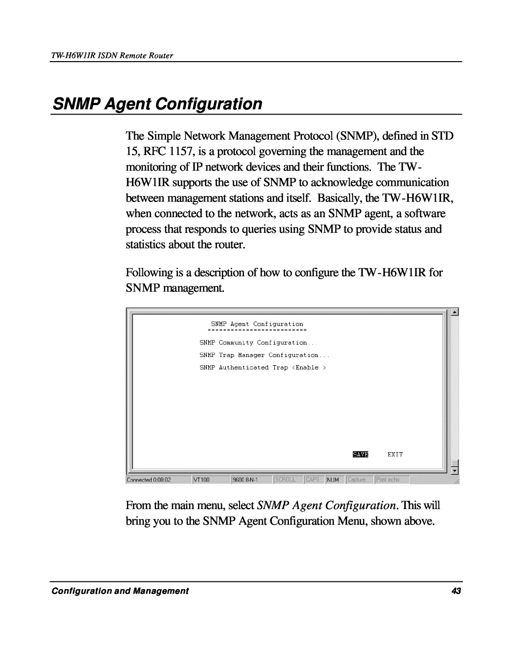 TRENDnet TW-H6W1IR manual SNMP Agent Configuration 