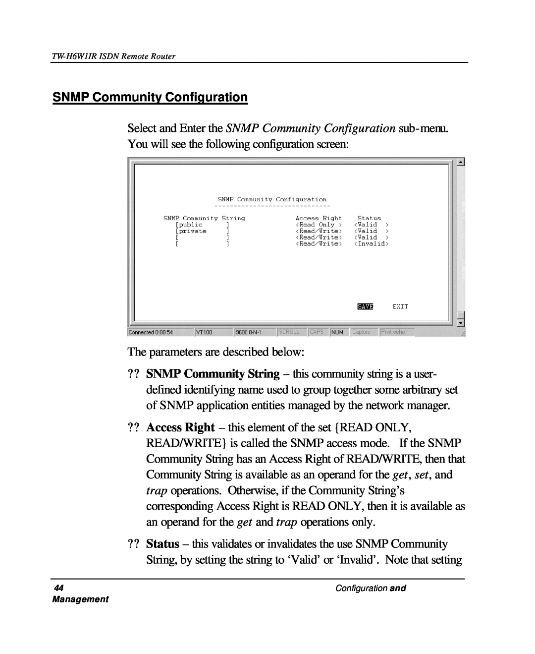 TRENDnet TW-H6W1IR manual SNMP Community Configuration 