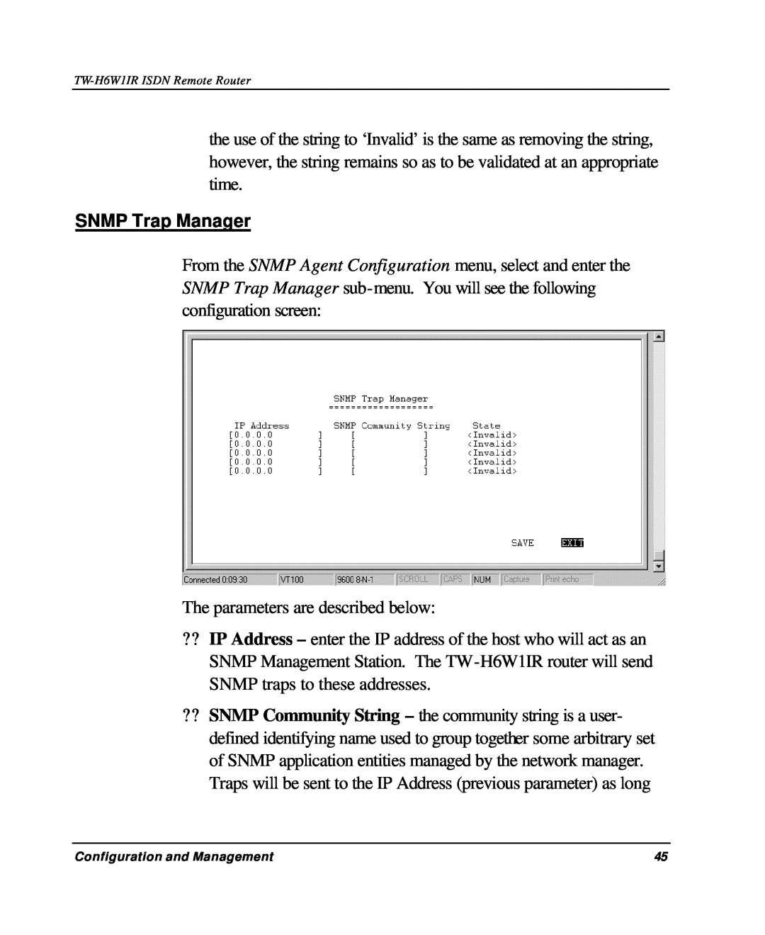 TRENDnet TW-H6W1IR manual SNMP Trap Manager 