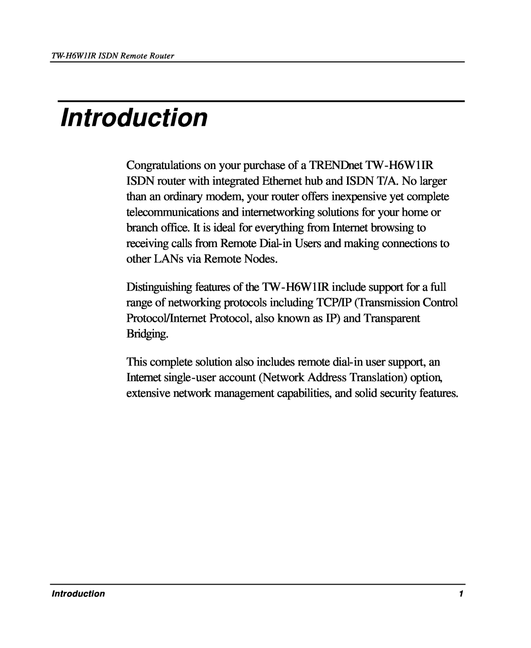 TRENDnet TW-H6W1IR manual Introduction 