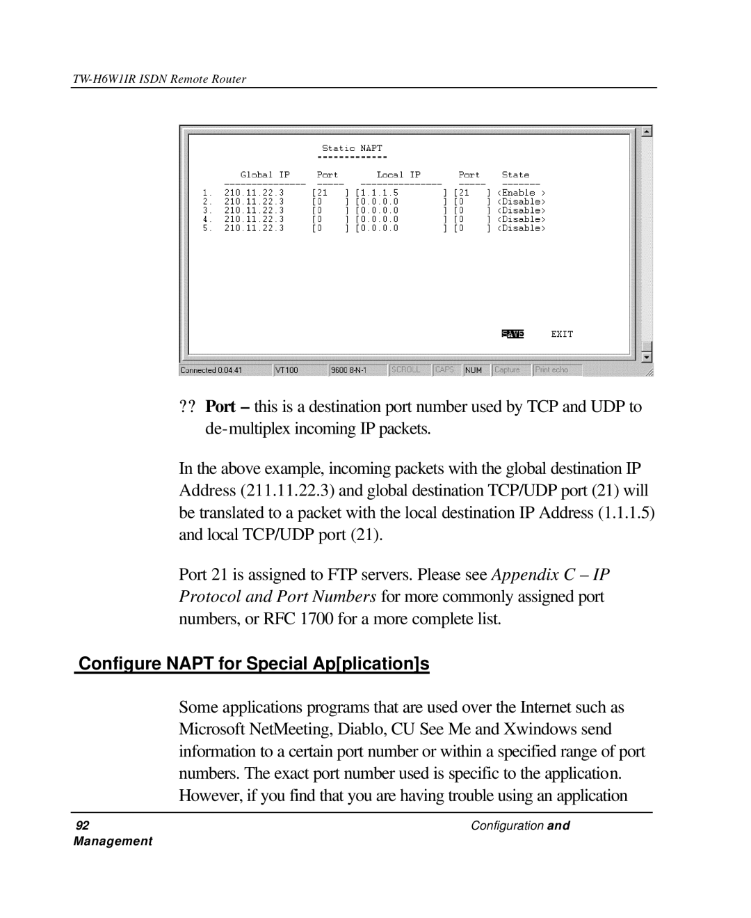 TRENDnet TW-H6W1IR manual Configure Napt for Special Applications 