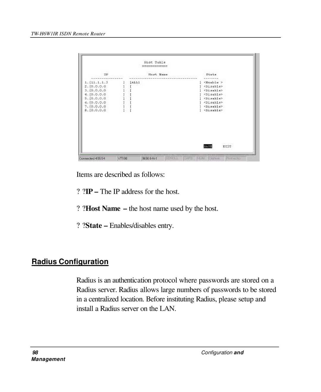 TRENDnet TW-H6W1IR manual Radius Configuration 