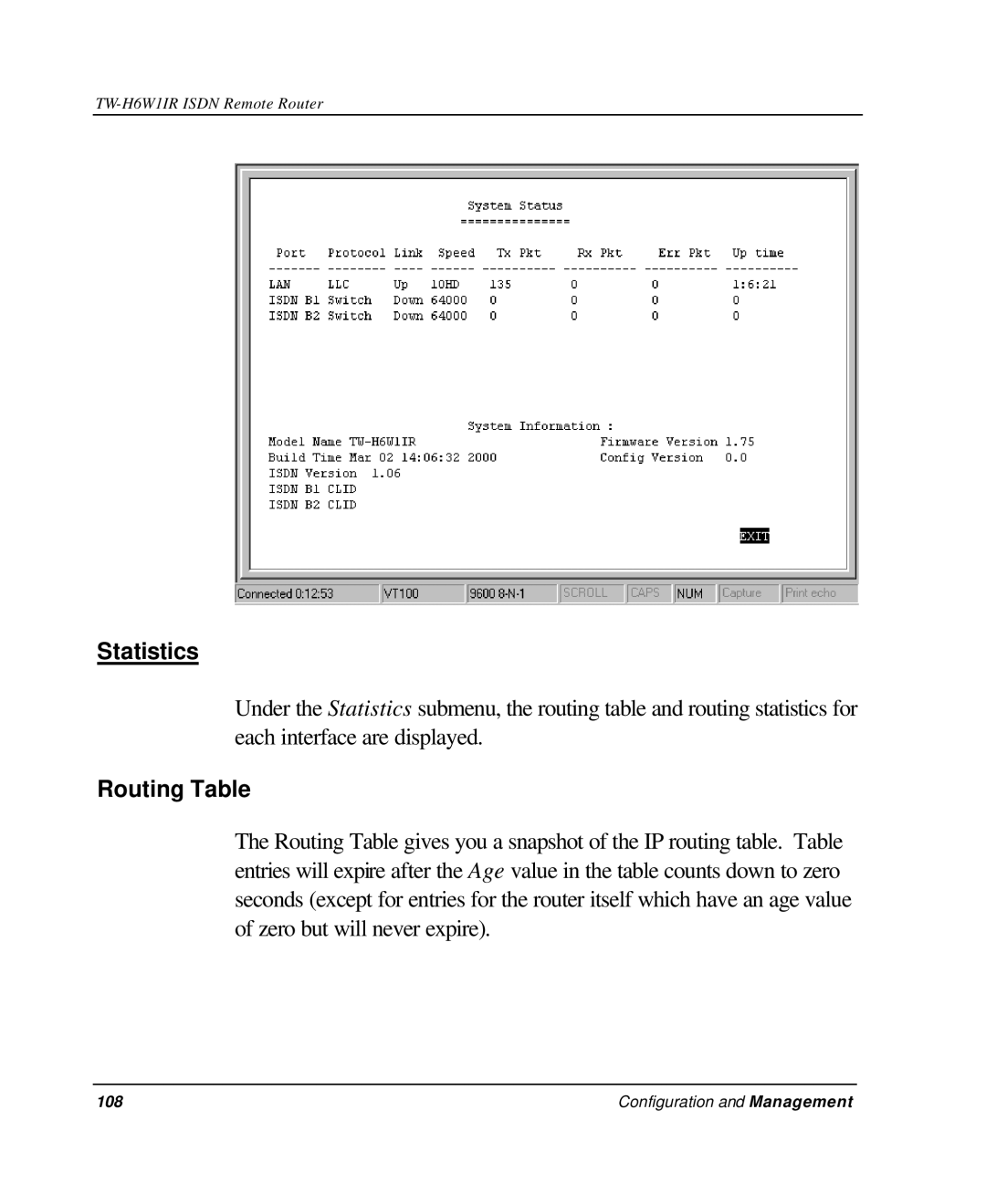 TRENDnet TW-H6W1IR manual Statistics, Routing Table 