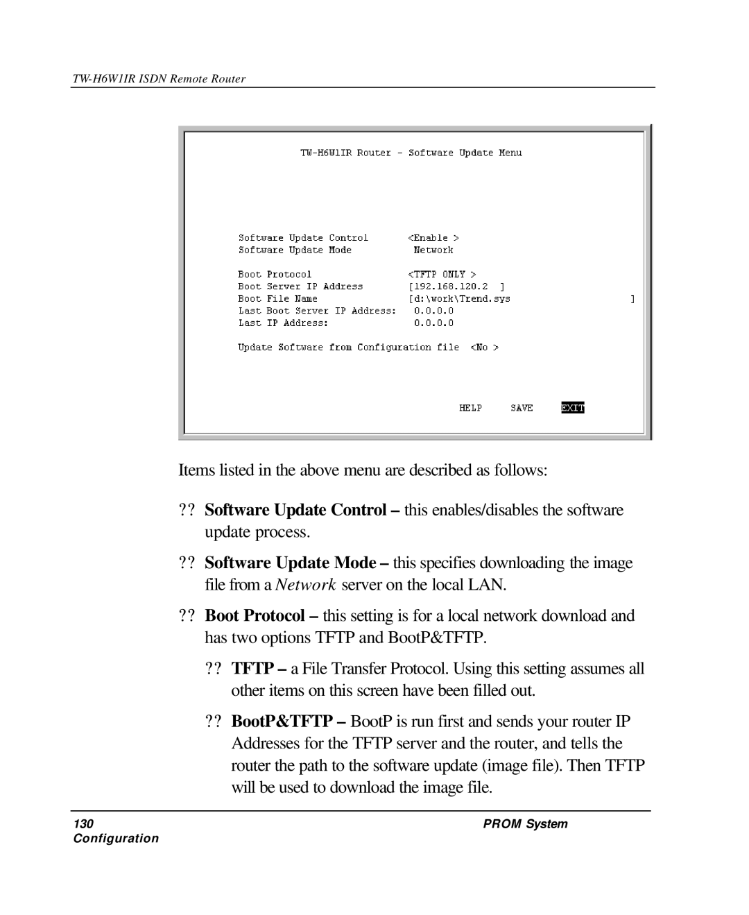 TRENDnet TW-H6W1IR manual Prom System Configuration 