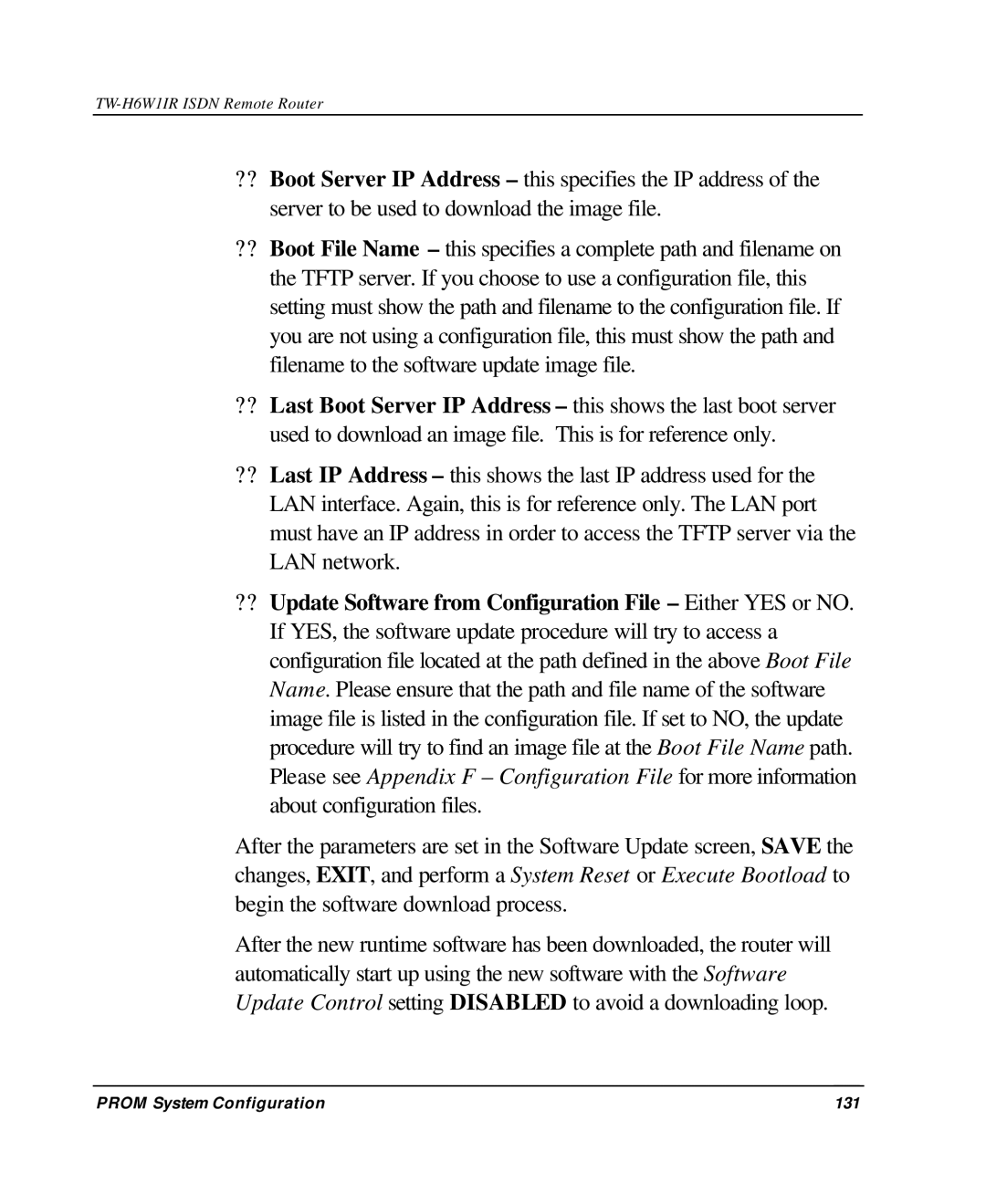 TRENDnet TW-H6W1IR manual Prom System Configuration 131 