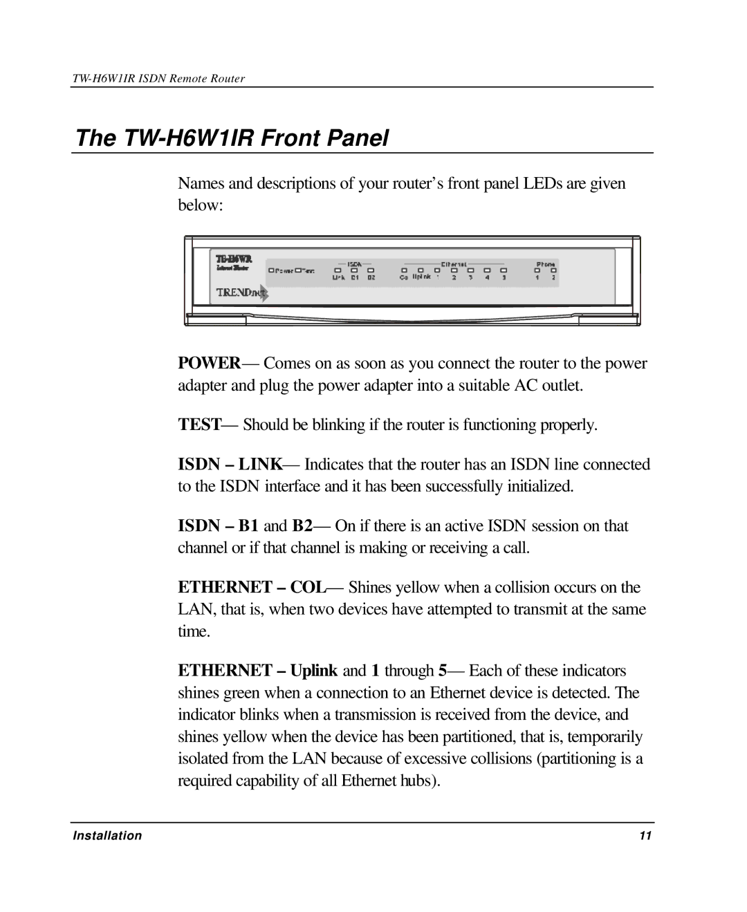 TRENDnet manual TW-H6W1IR Front Panel 