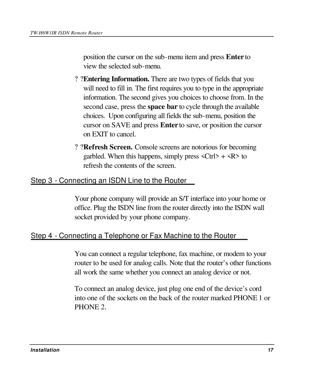 TRENDnet TW-H6W1IR manual Connecting an Isdn Line to the Router, Connecting a Telephone or Fax Machine to the Router 