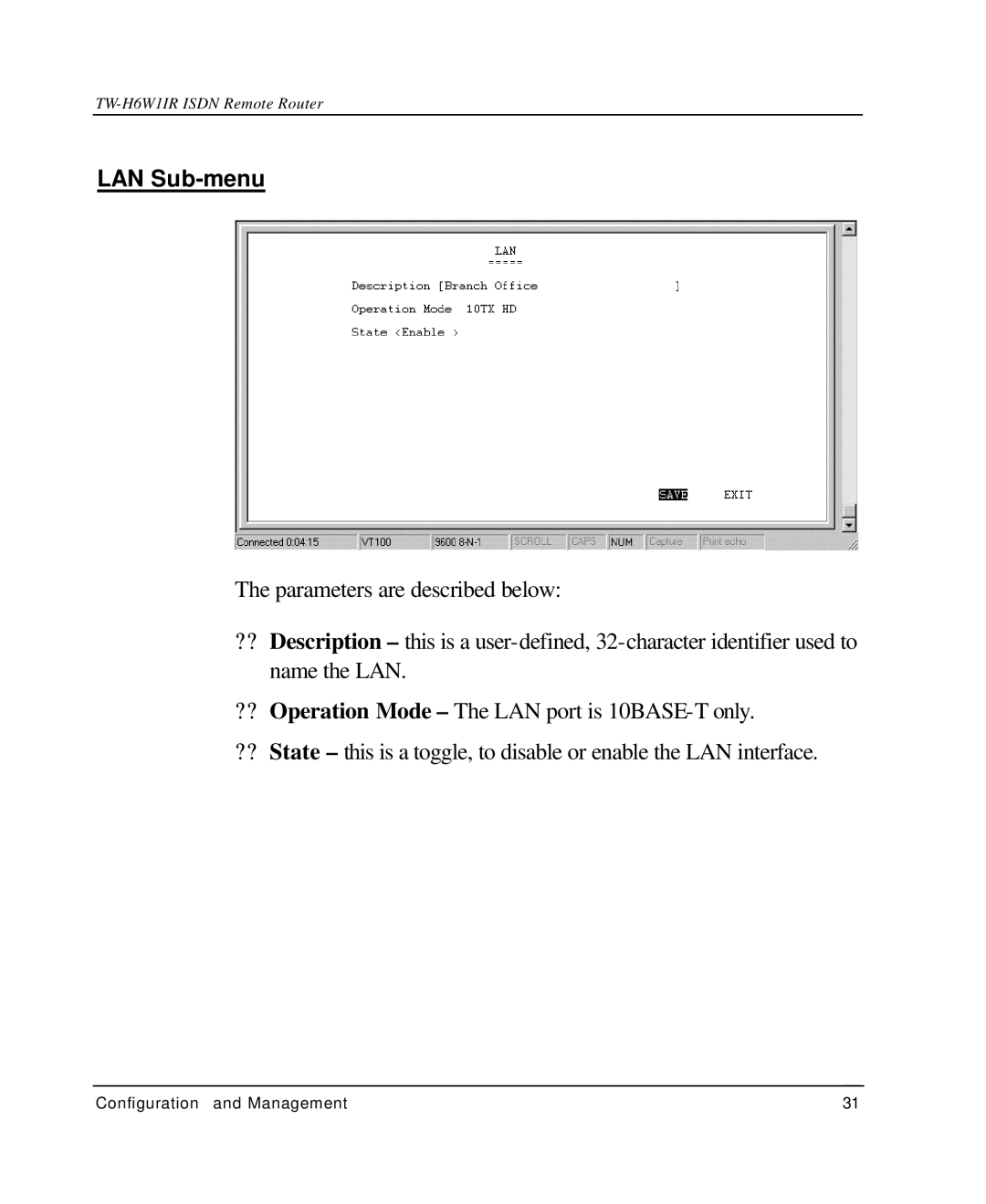 TRENDnet TW-H6W1IR manual LAN Sub-menu 