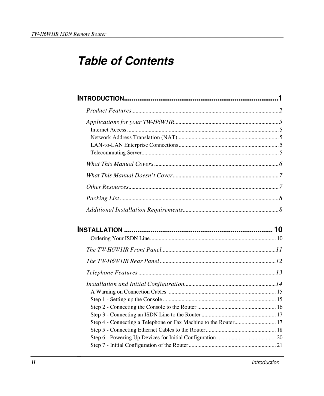 TRENDnet TW-H6W1IR manual Table of Contents 