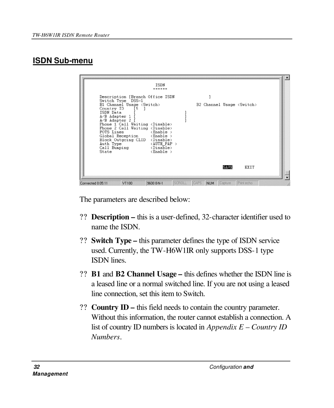 TRENDnet TW-H6W1IR manual Isdn Sub-menu 