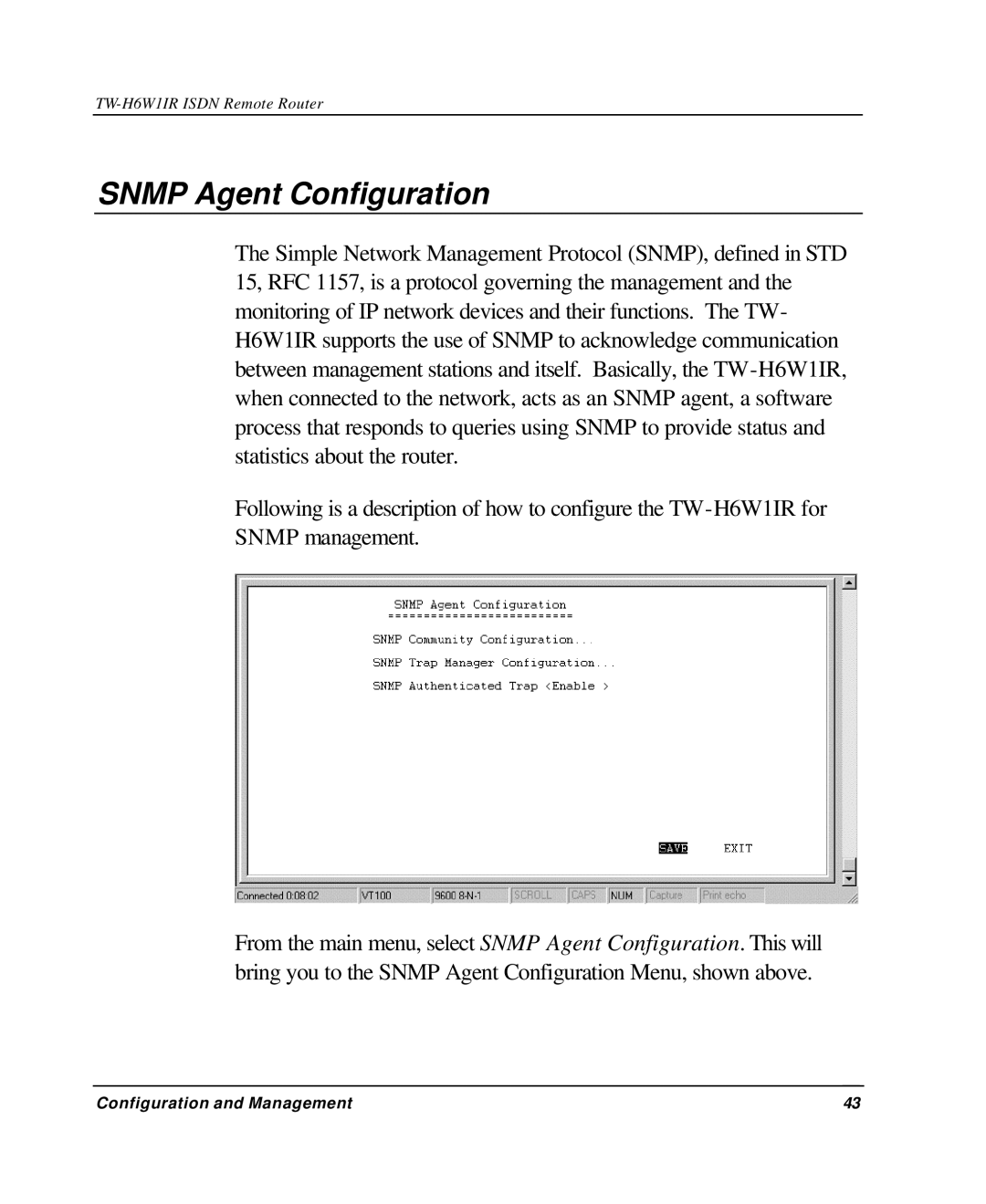 TRENDnet TW-H6W1IR manual Snmp Agent Configuration 