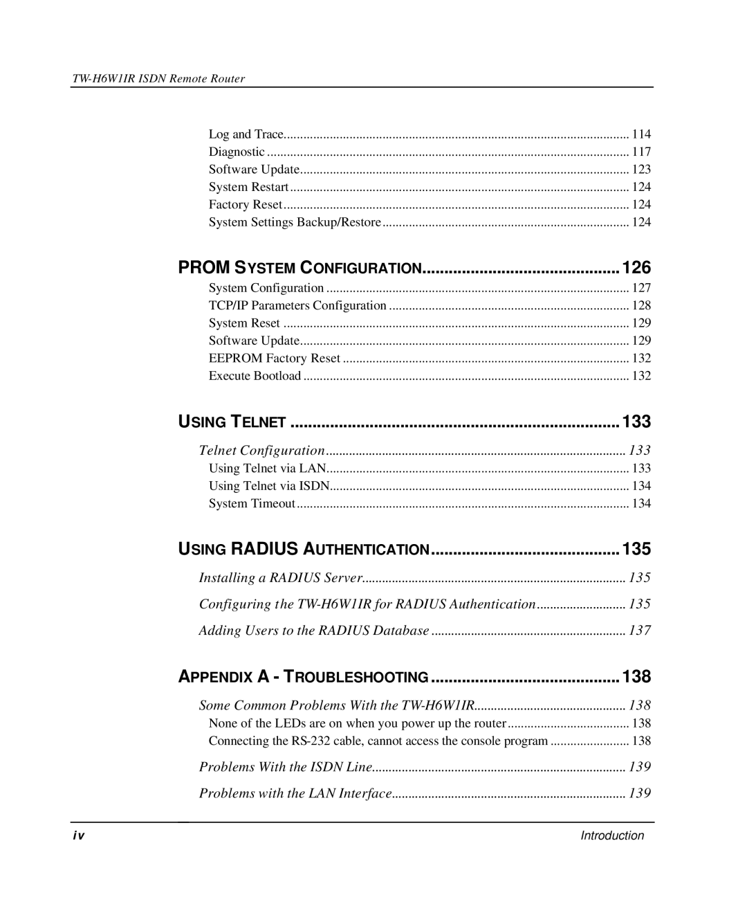 TRENDnet TW-H6W1IR manual 126, 133, 135, 138 