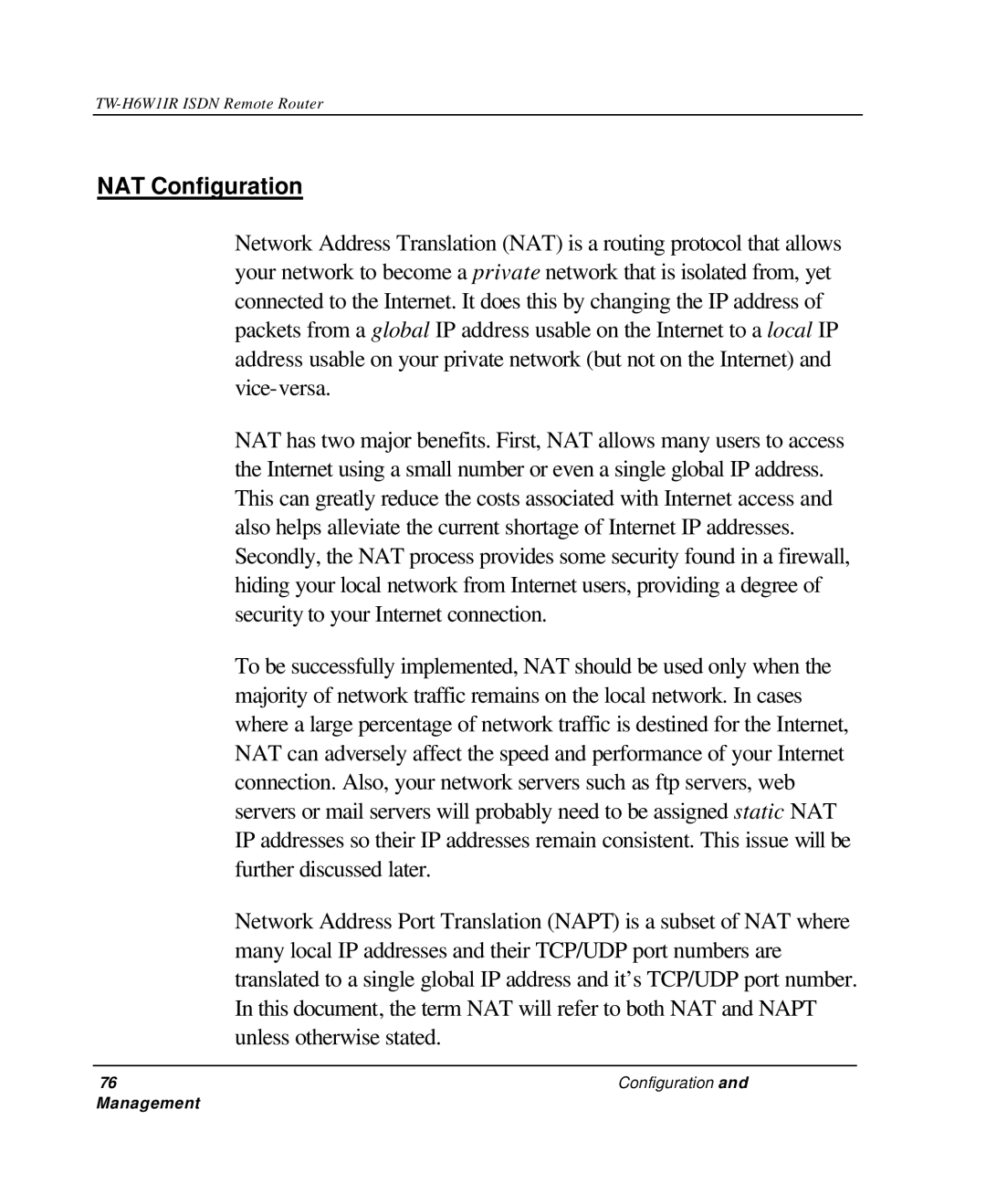 TRENDnet TW-H6W1IR manual NAT Configuration 