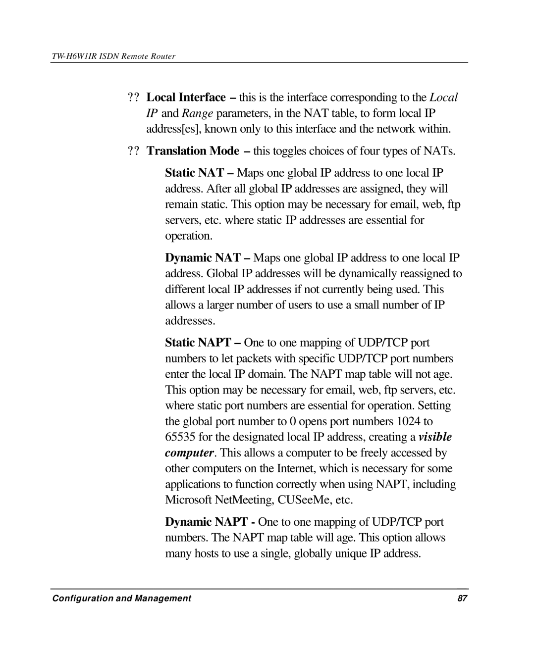 TRENDnet TW-H6W1IR manual Configuration and Management 