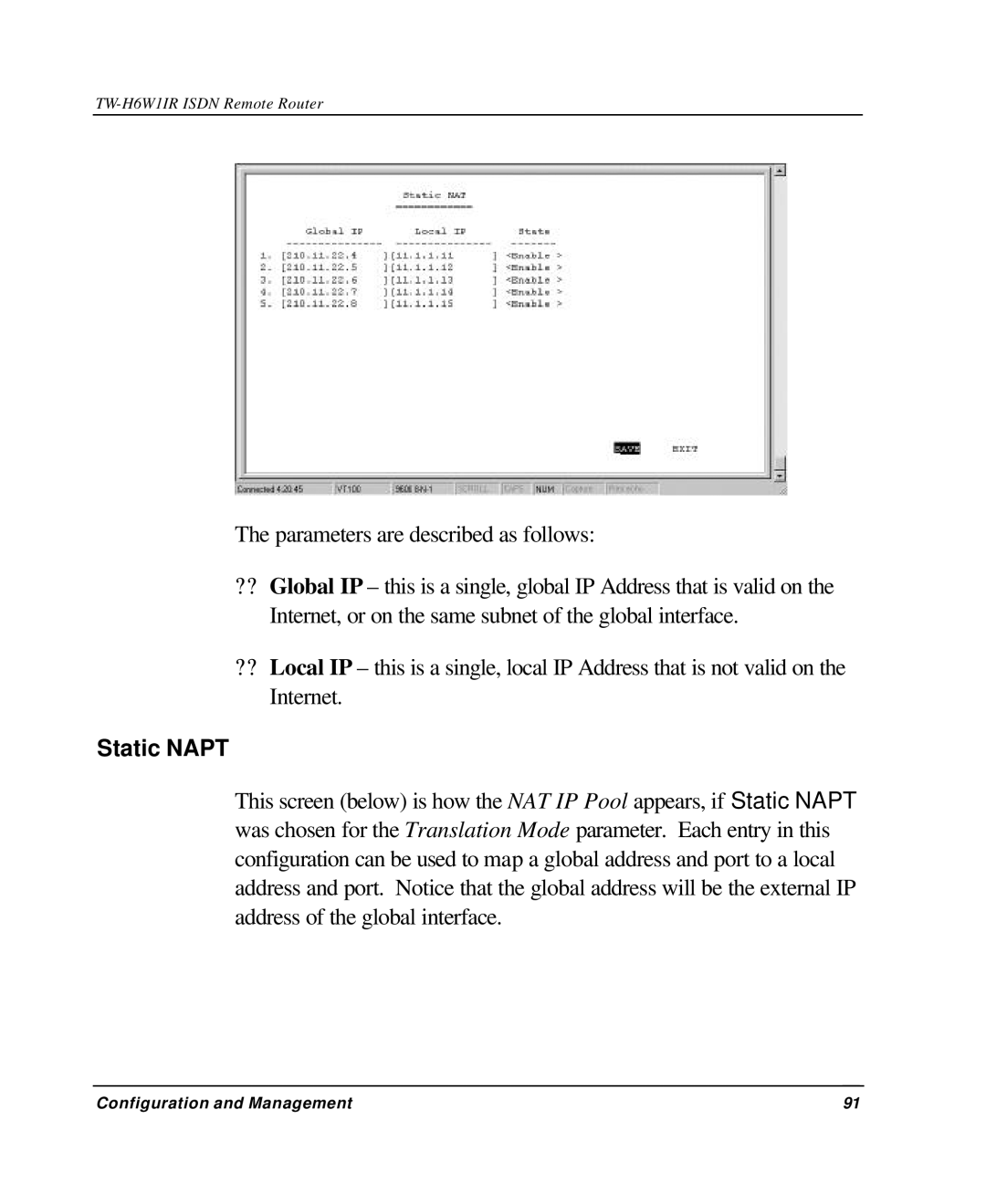 TRENDnet TW-H6W1IR manual Static Napt 