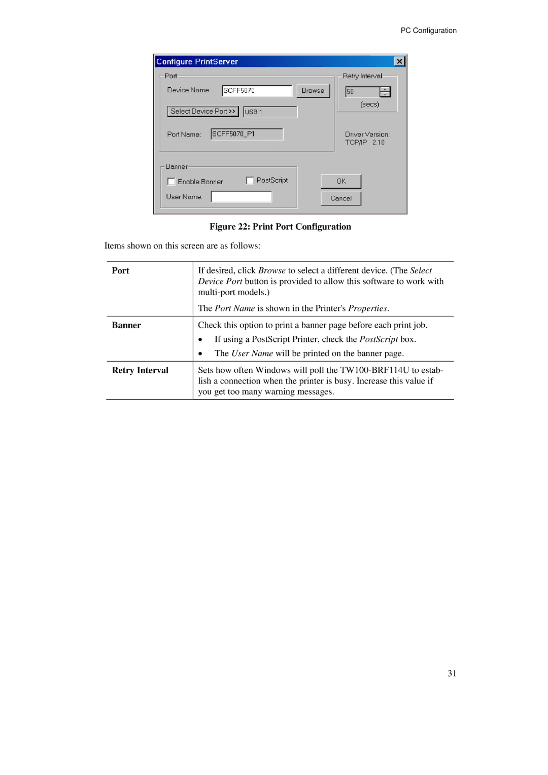 TRENDnet TW100-BRF114U manual Port, Banner, Retry Interval 