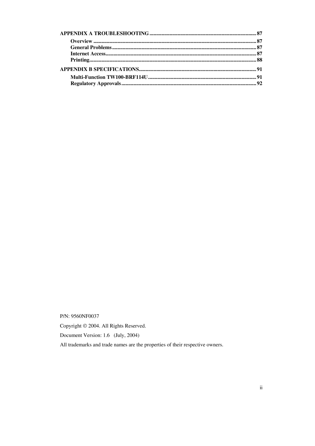 TRENDnet TW100-BRF114U manual Overview General Problems Internet Access Printing 