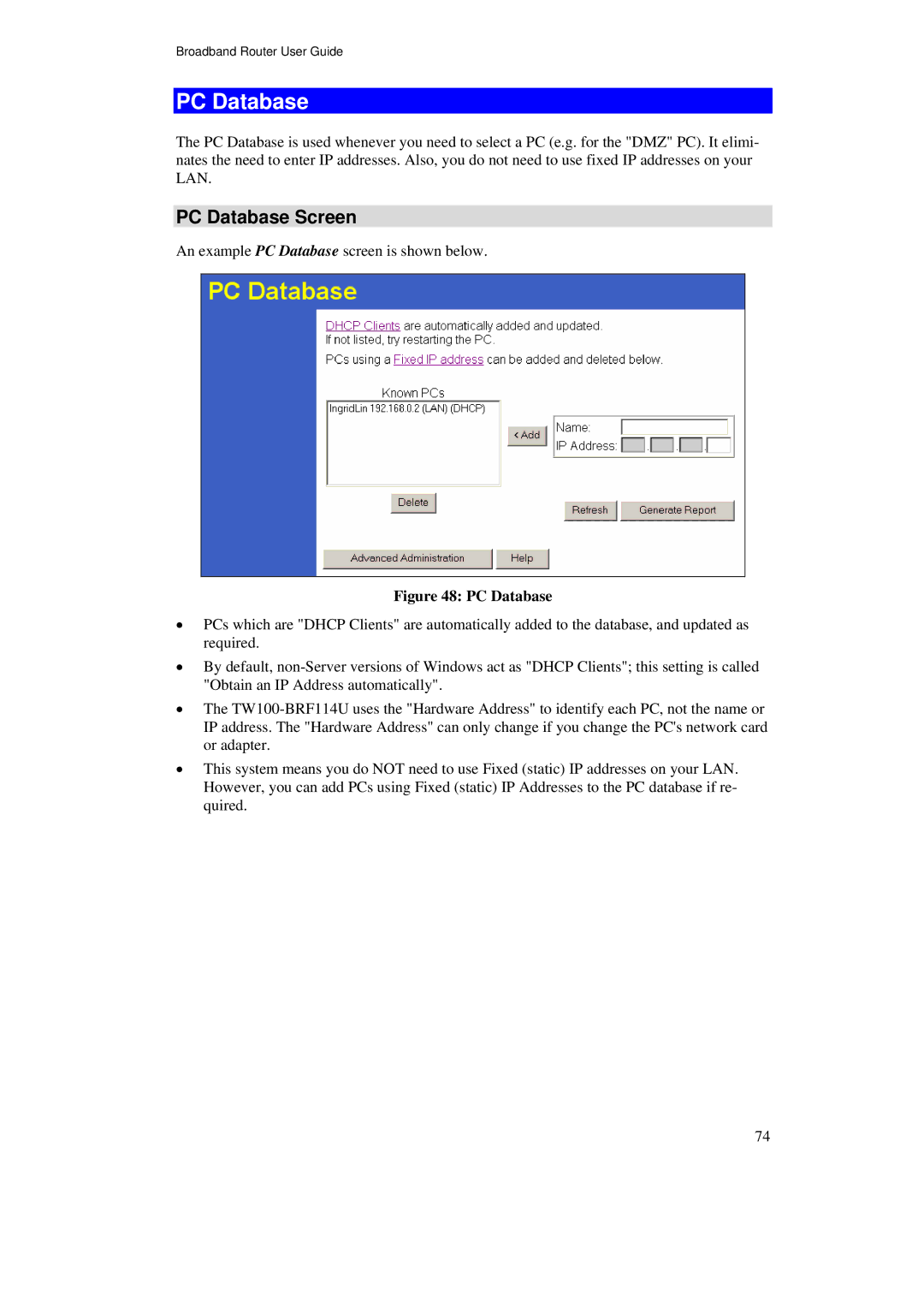 TRENDnet TW100-BRF114U manual PC Database Screen 