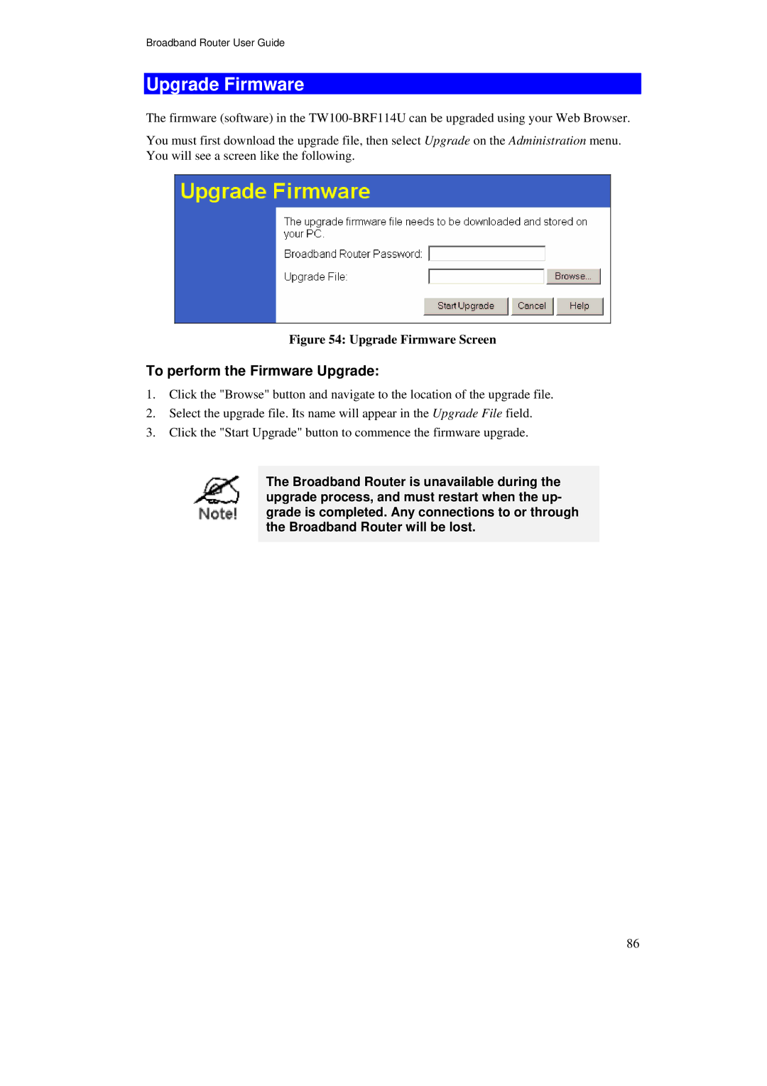 TRENDnet TW100-BRF114U manual Upgrade Firmware, To perform the Firmware Upgrade 