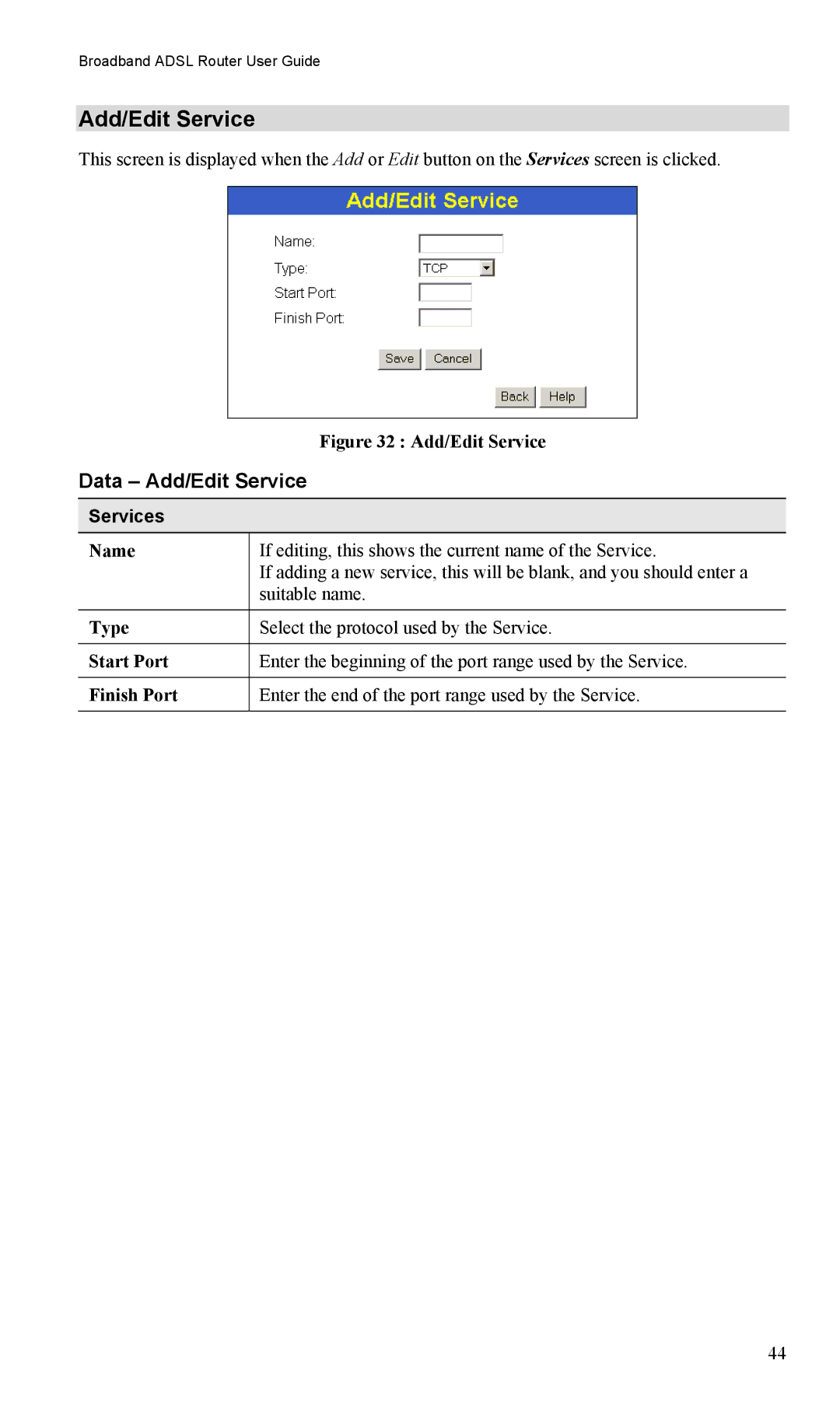 TRENDnet TW100-BRM504 manual Data Add/Edit Service 