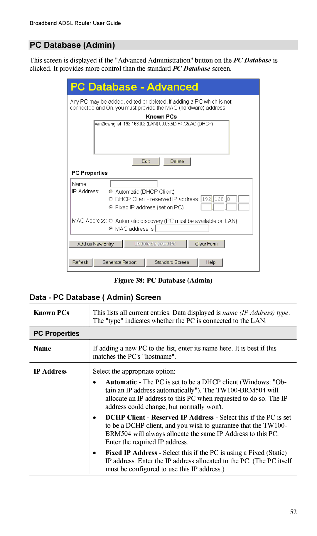 TRENDnet TW100-BRM504 manual Data PC Database Admin Screen, PC Properties 