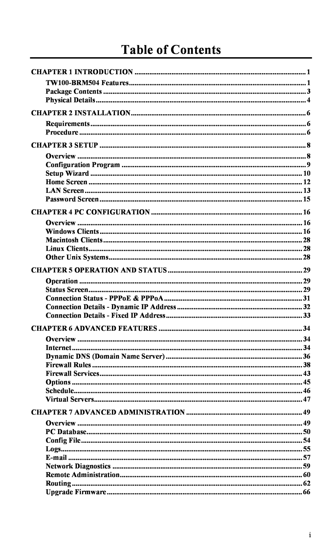 TRENDnet TW100-BRM504 manual Table of Contents 