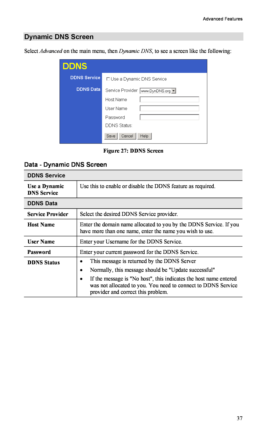 TRENDnet TW100-BRM504 manual Data - Dynamic DNS Screen, DDNS Service, DDNS Data 