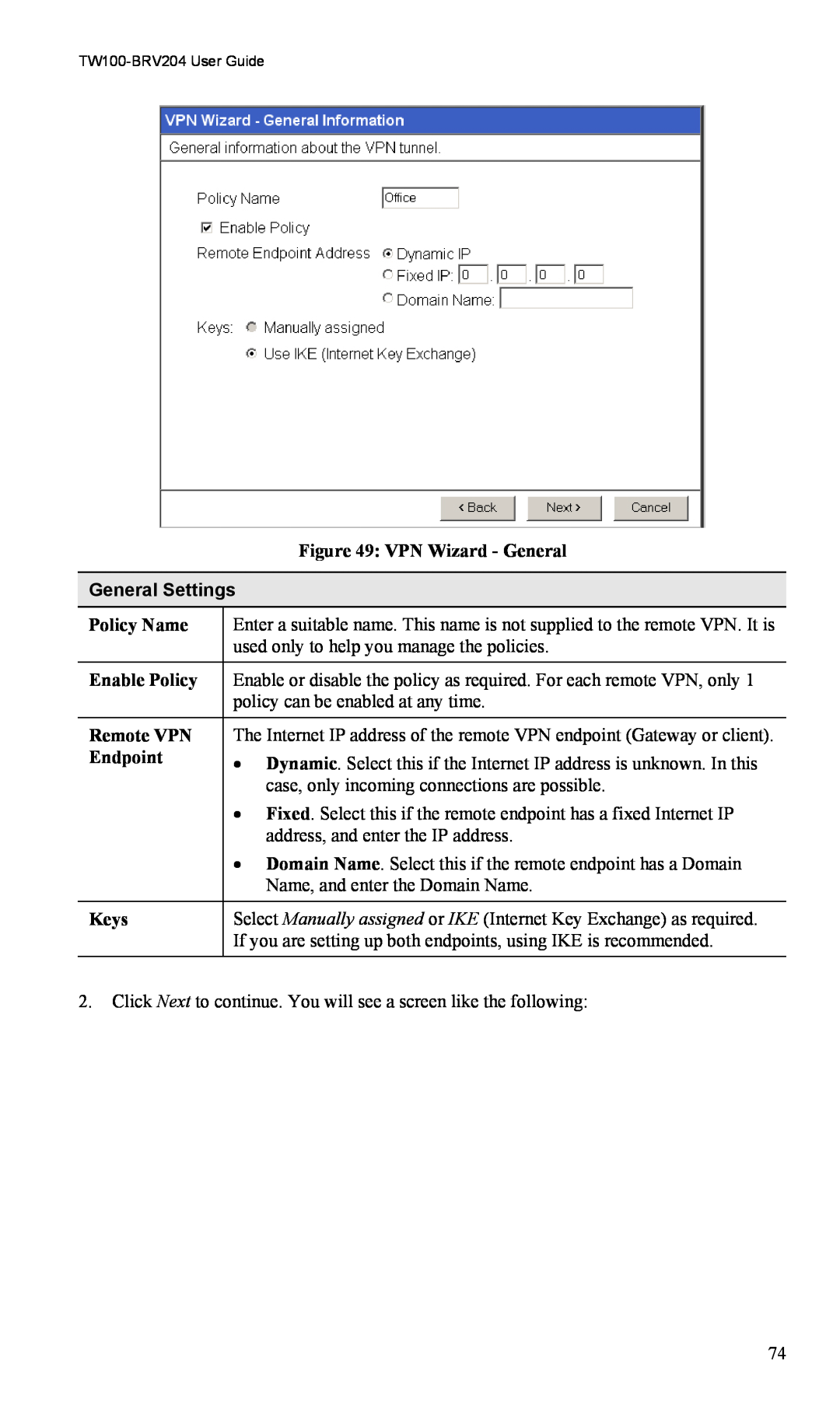 TRENDnet VPN Firewall Router, TW100-BRV204 manual General Settings 