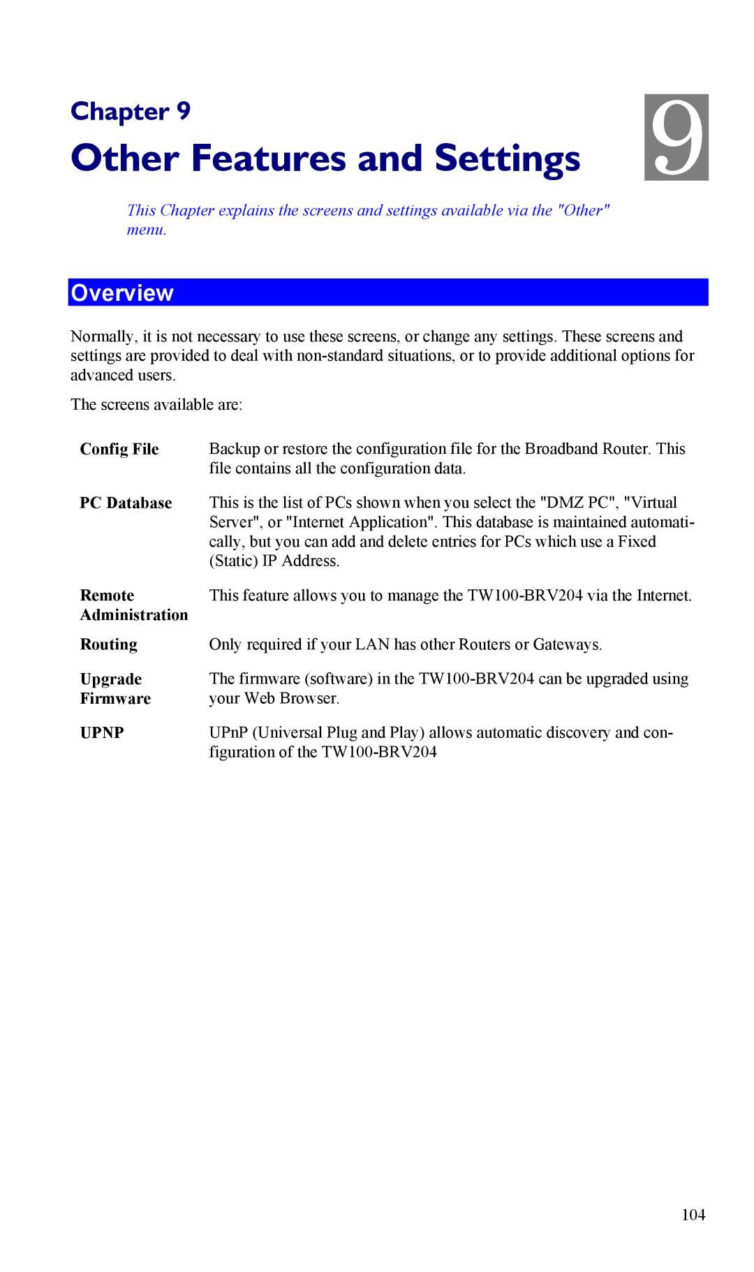 TRENDnet VPN Firewall Router, TW100-BRV204 manual Remote, Administration Routing, Upgrade, Firmware 