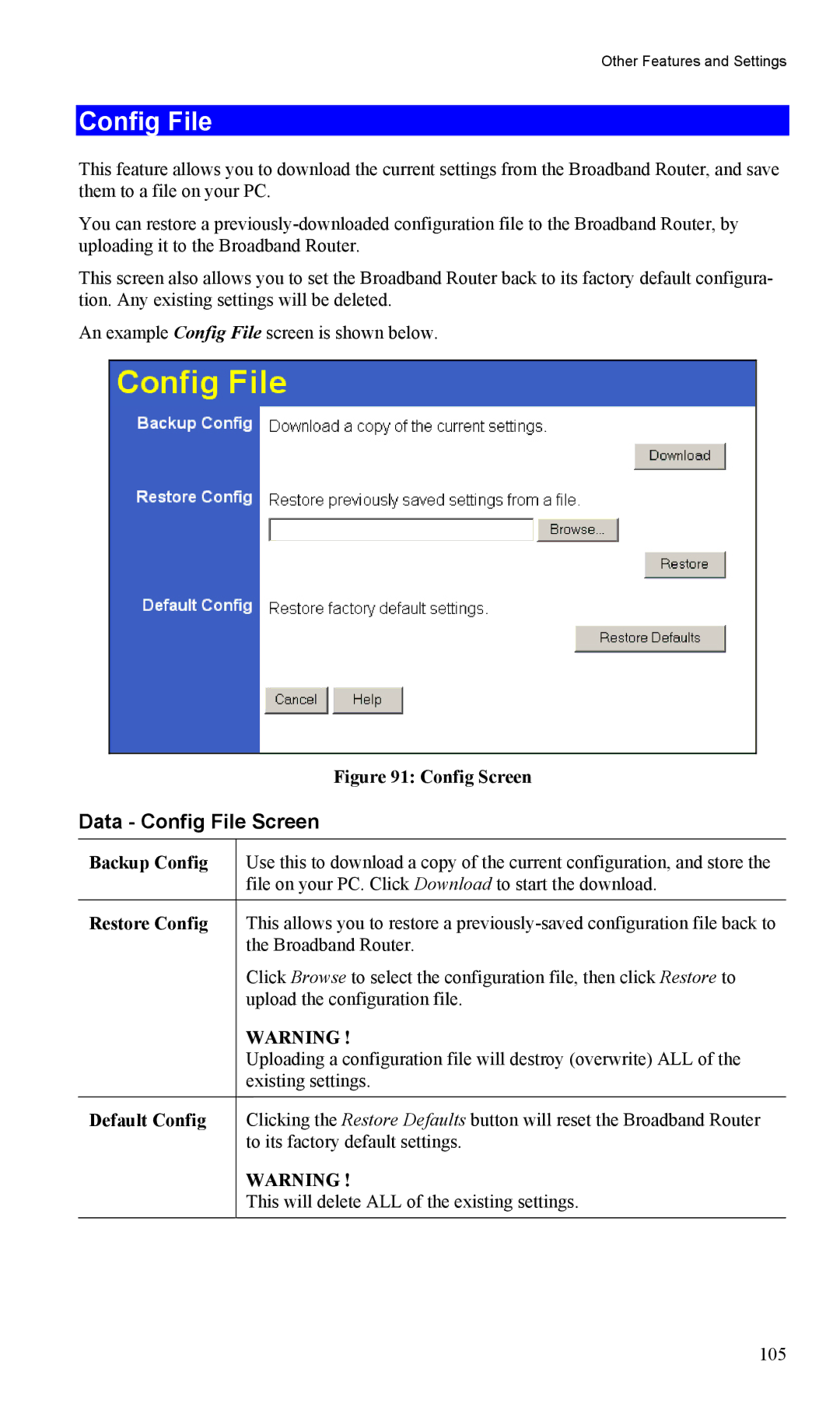 TRENDnet TW100-BRV204, VPN Firewall Router manual Data Config File Screen, Backup Config, Restore Config, Default Config 