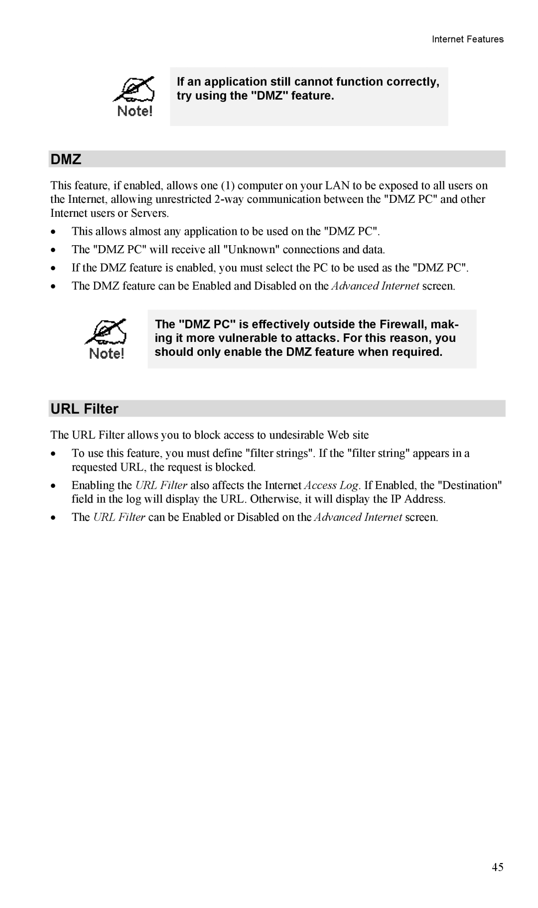 TRENDnet TW100-BRV204, VPN Firewall Router manual Dmz, URL Filter 