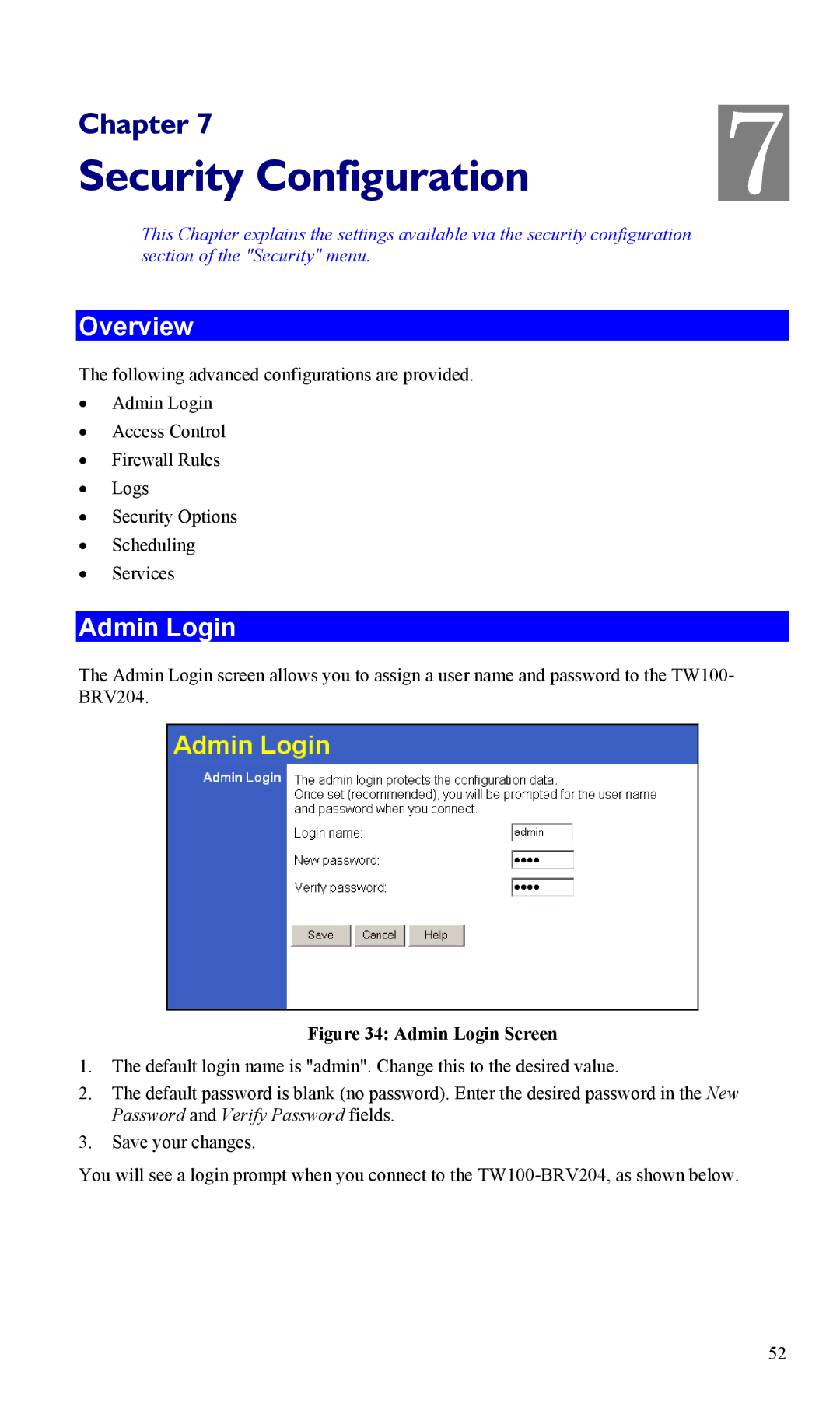 TRENDnet VPN Firewall Router, TW100-BRV204 manual Admin Login Screen 