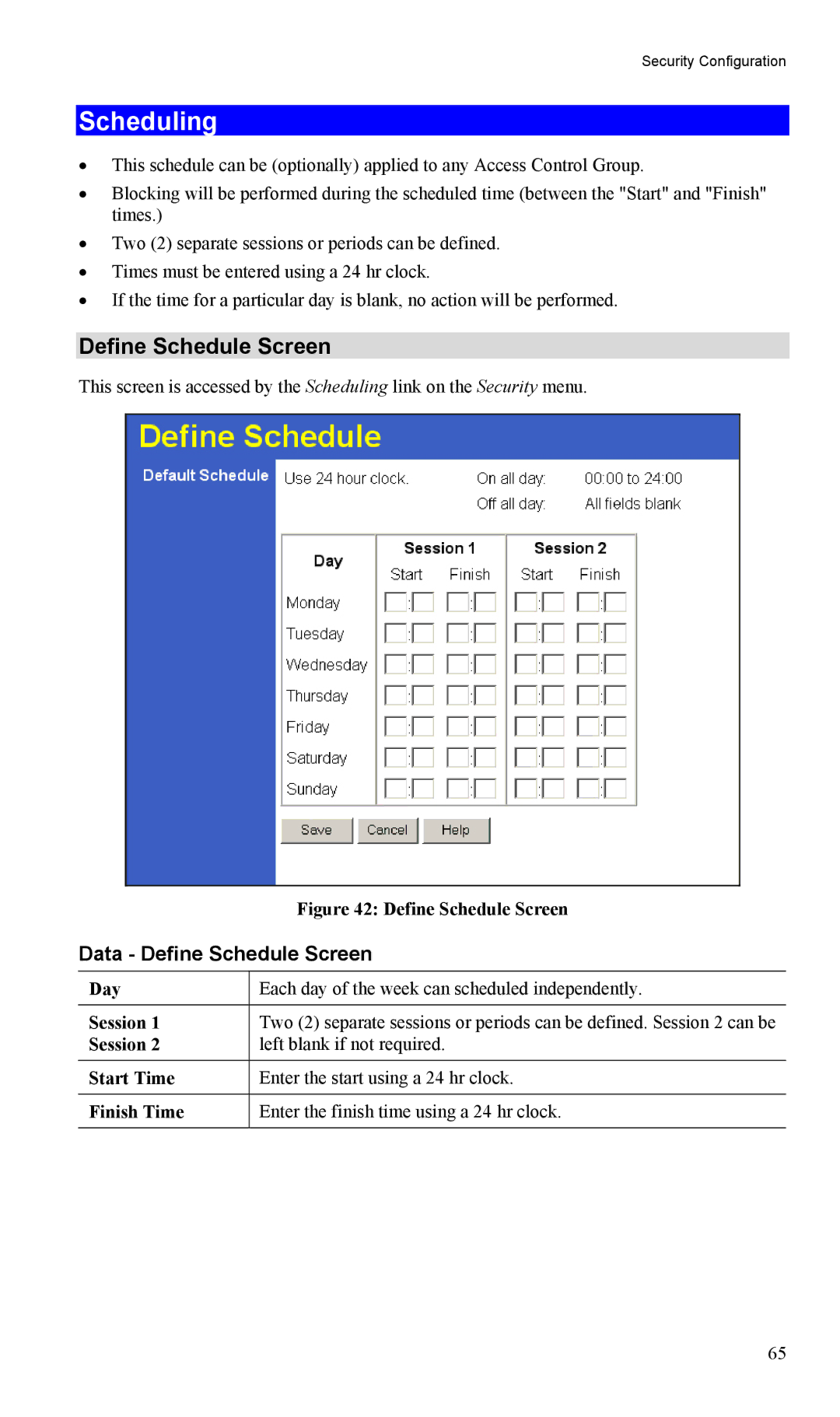 TRENDnet TW100-BRV204, VPN Firewall Router manual Scheduling, Data Define Schedule Screen 