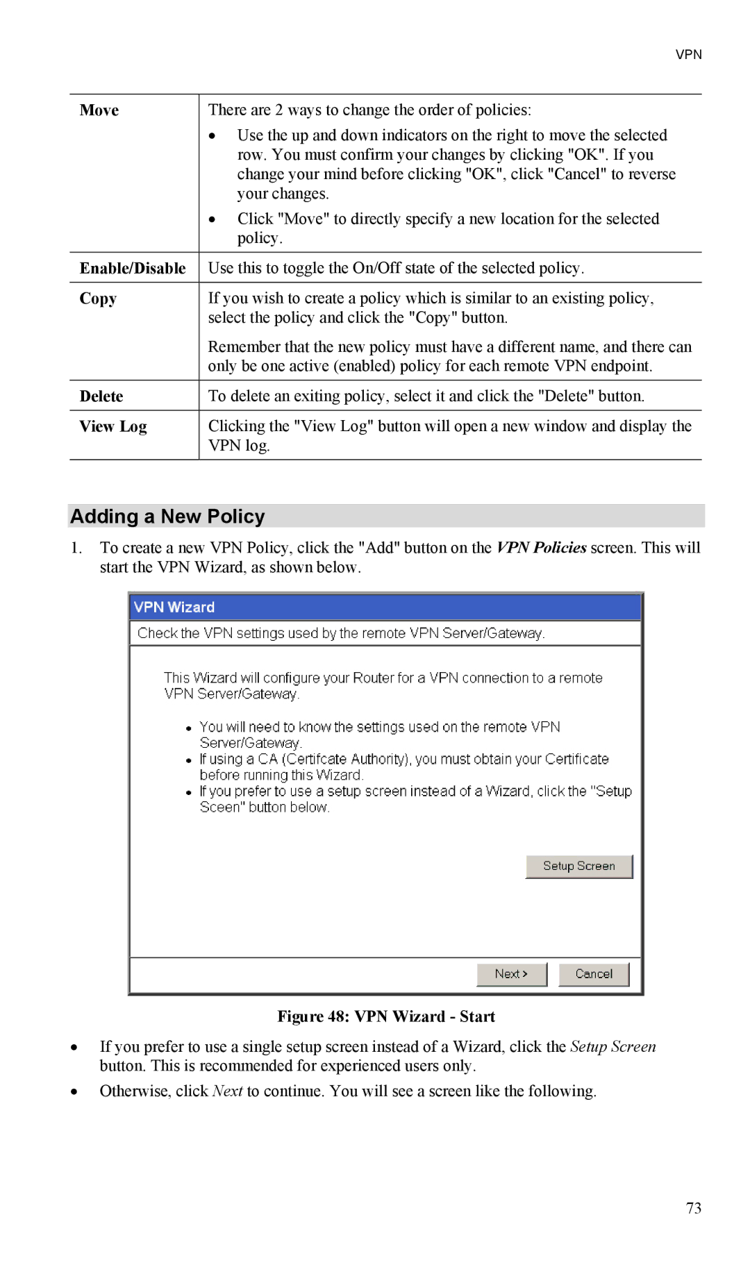 TRENDnet TW100-BRV204, VPN Firewall Router manual Adding a New Policy, Enable/Disable, Copy 