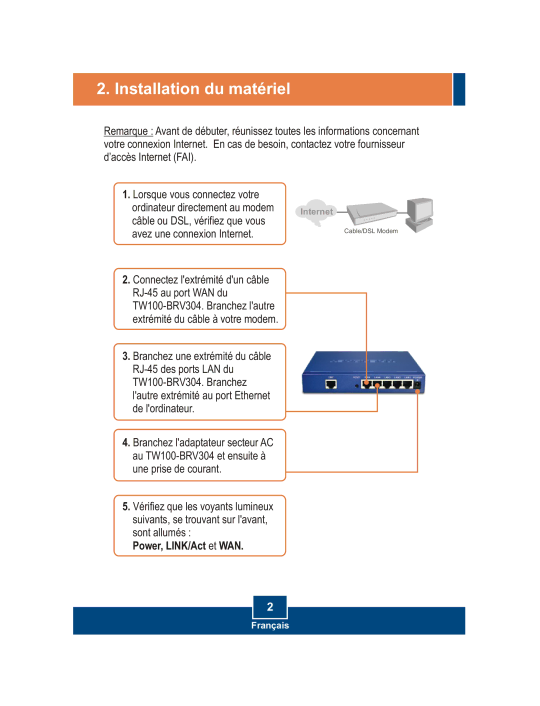 TRENDnet TW100-BRV304 manual Installation du matériel 