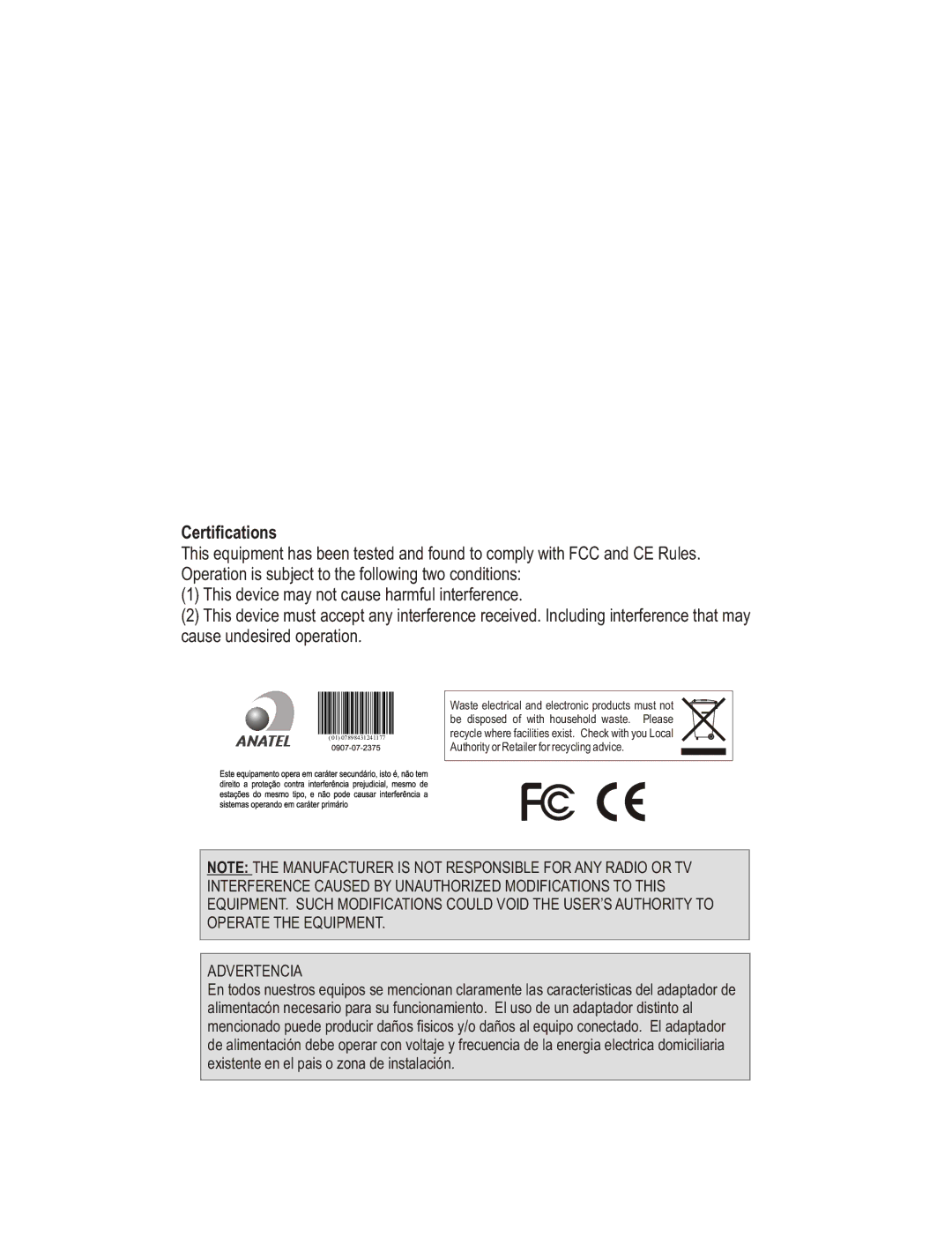 TRENDnet TW100-BRV304 manual Certifications 