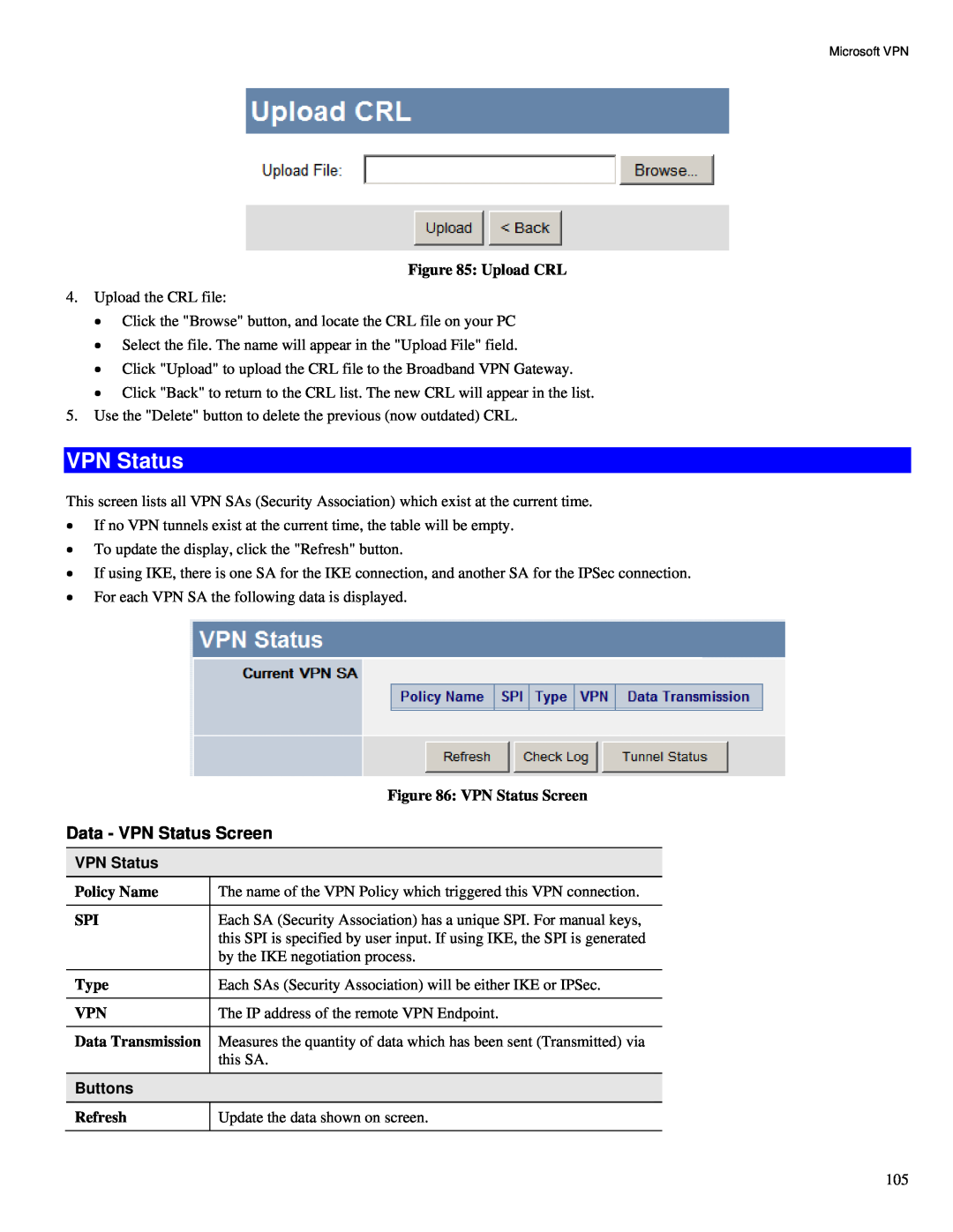 TRENDnet TW100-BRV324 manual Data - VPN Status Screen, Buttons 