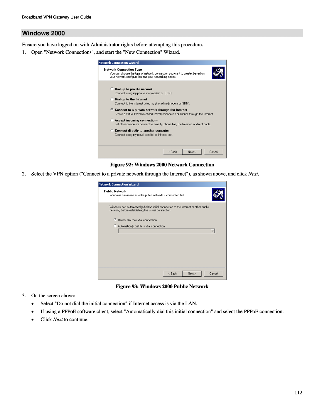 TRENDnet TW100-BRV324 manual Windows 2000 Network Connection, Windows 2000 Public Network 