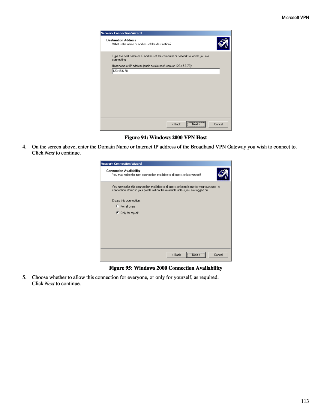 TRENDnet TW100-BRV324 manual Windows 2000 VPN Host, Windows 2000 Connection Availability 