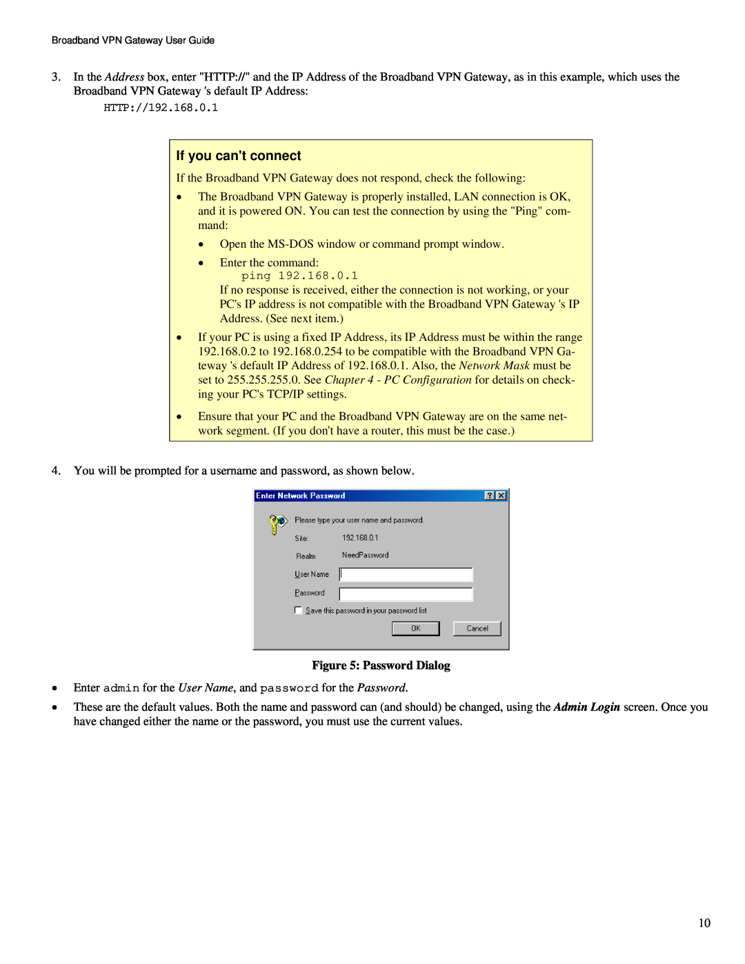 TRENDnet TW100-BRV324 manual If you cant connect, Password Dialog 