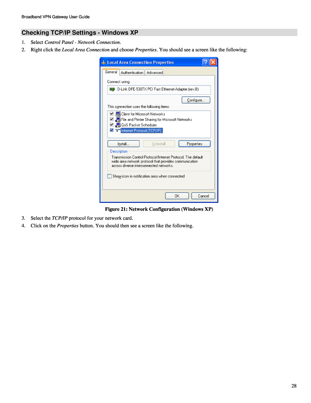 TRENDnet TW100-BRV324 manual Checking TCP/IP Settings - Windows XP, Select Control Panel - Network Connection 