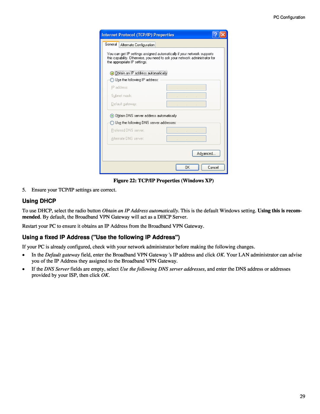 TRENDnet TW100-BRV324 Using DHCP, Using a fixed IP Address Use the following IP Address, TCP/IP Properties Windows XP 