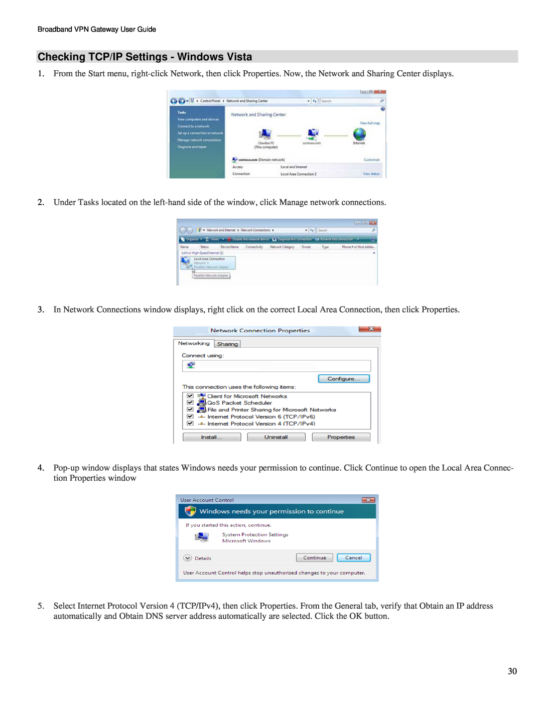 TRENDnet TW100-BRV324 manual Checking TCP/IP Settings - Windows Vista 