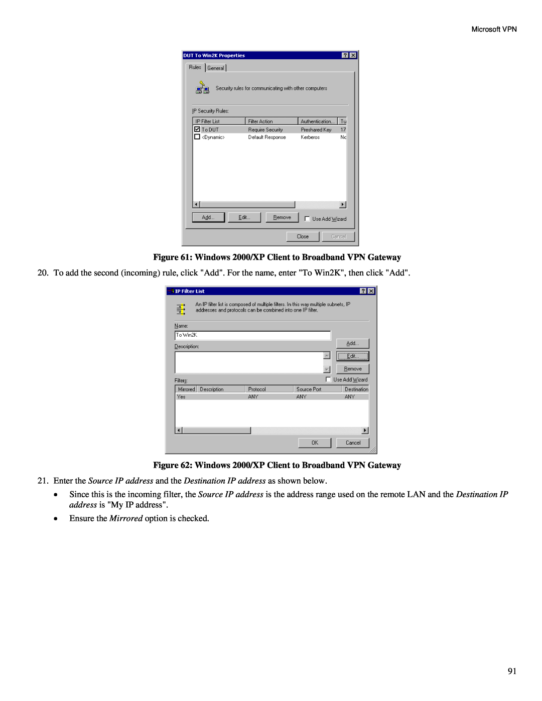 TRENDnet TW100-BRV324 manual Windows 2000/XP Client to Broadband VPN Gateway 