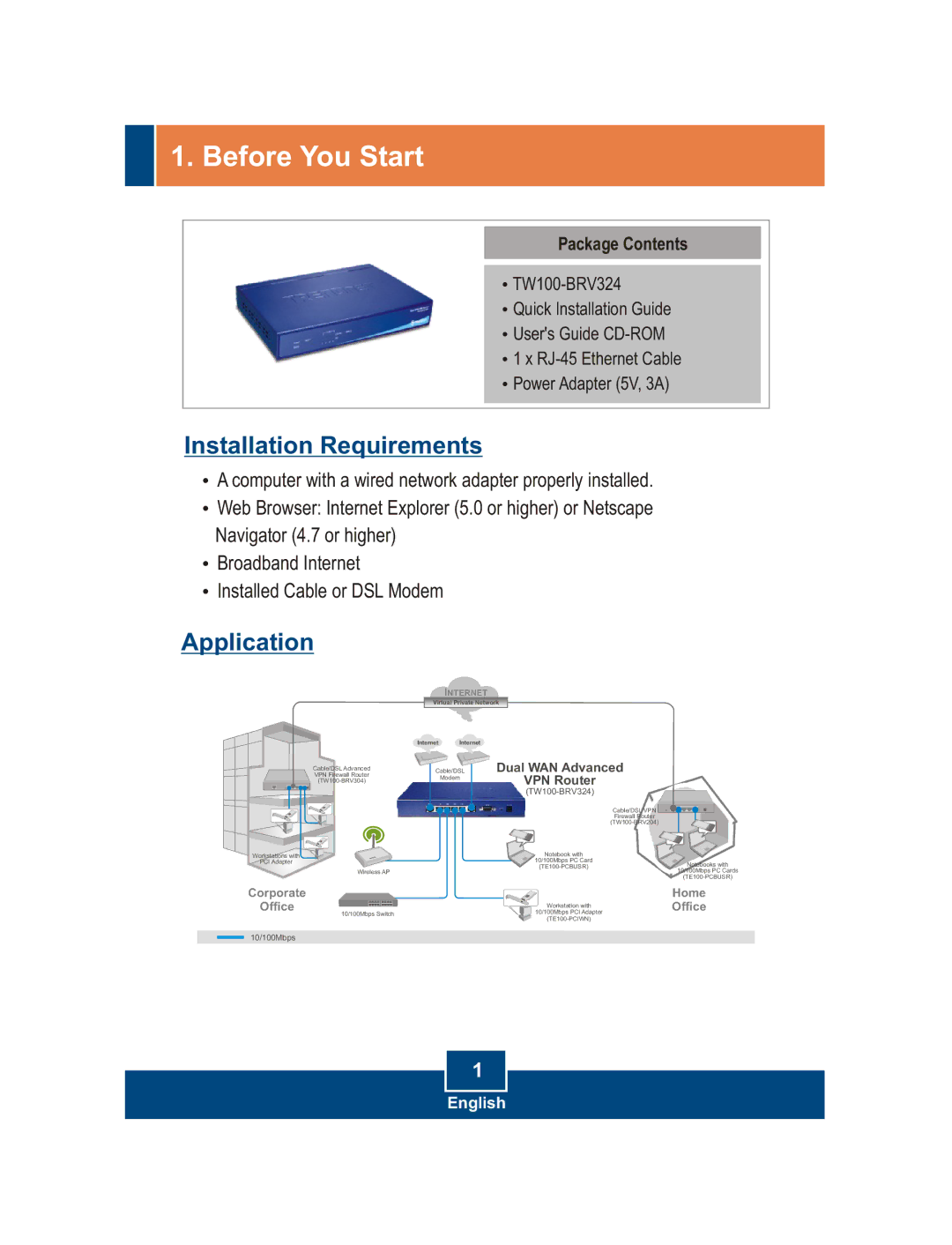 TRENDnet TW100-BRV324 manual Before You Start, Package Contents 