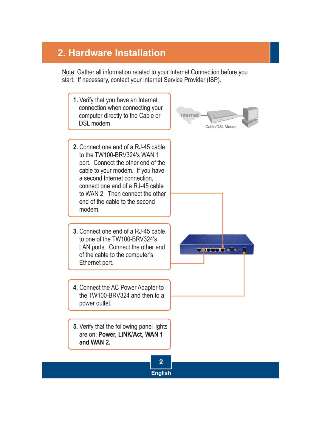 TRENDnet TW100-BRV324 manual Hardware Installation 