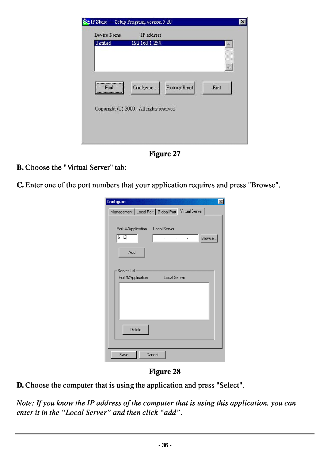 TRENDnet TW100-W1CA user manual B. Choose the Virtual Server tab 