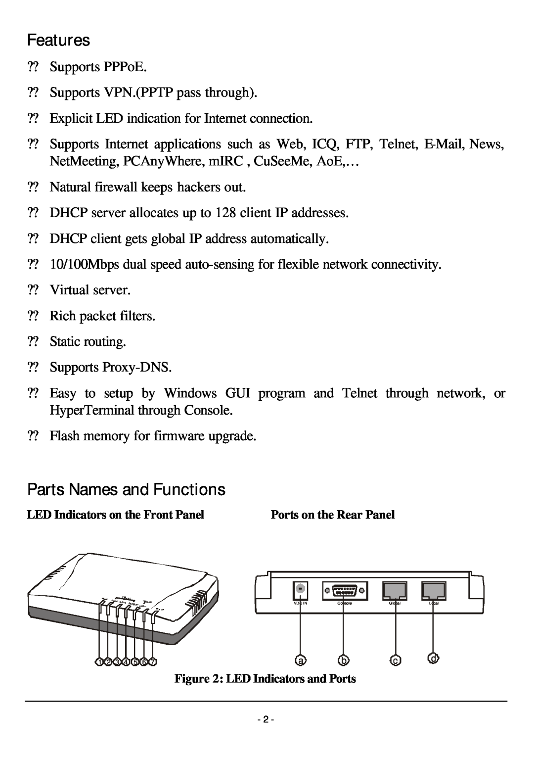 TRENDnet TW100-W1CA user manual Features, Parts Names and Functions 