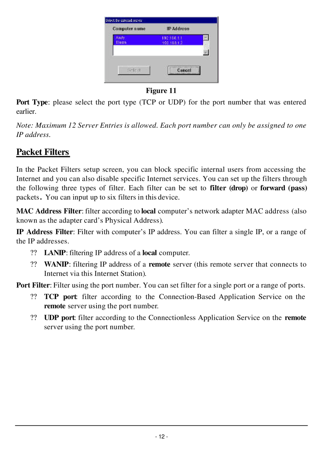 TRENDnet TW100-W1CA user manual Packet Filters 