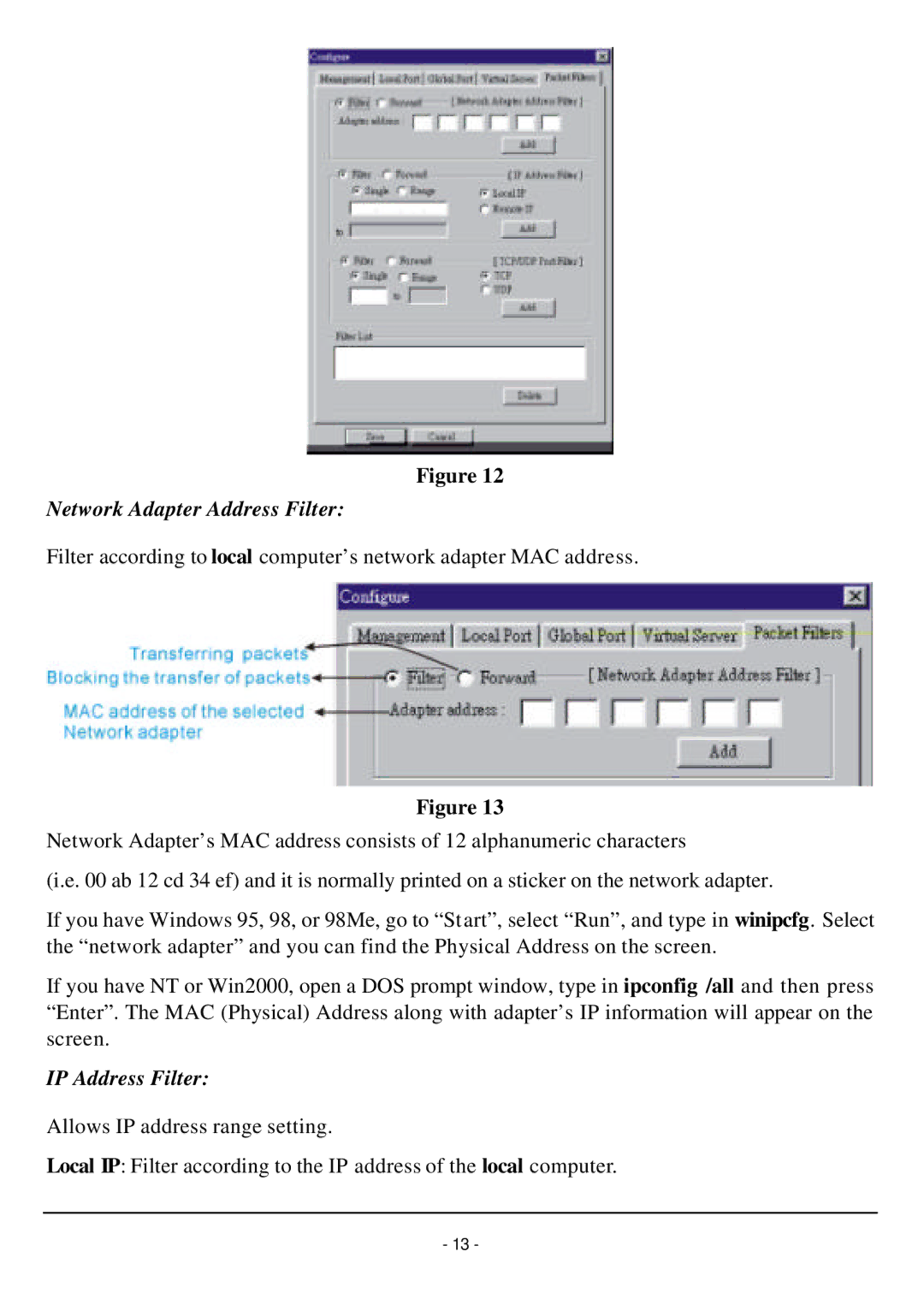 TRENDnet TW100-W1CA user manual Network Adapter Address Filter 